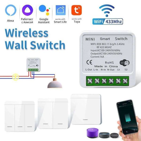 Tuya WiFi DIY Module Receiver RF433MHz Wireless Wall Panel Switch Smart Life APP Alexa Google Home Voice Control