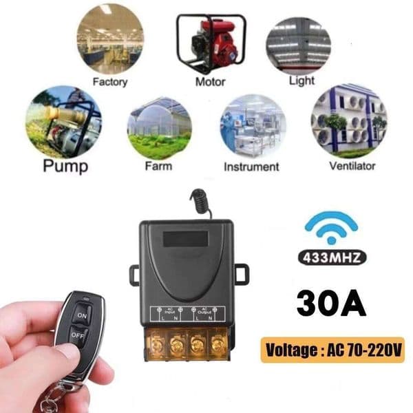 RF433Mhz Wireless Remote Control 30A Relay Transmitter Motor Water Pump Door Access System Ceiling LED Lamp On Off Switch