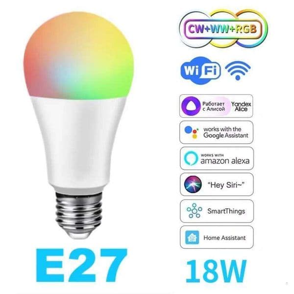WiFi Smart LED Bulb E27 18W RGB Voice Dimmable Light Ampolleta Parlante Wifi Lamp Work With Google Assistant Home Alice Alexa