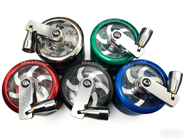 Colorful 50mm/63mm 4layer zicn alloy CNC hand crank Sharpstone metal herb grinder Sharp stone smoking Herb Spice Crusher Tobacco Grinder