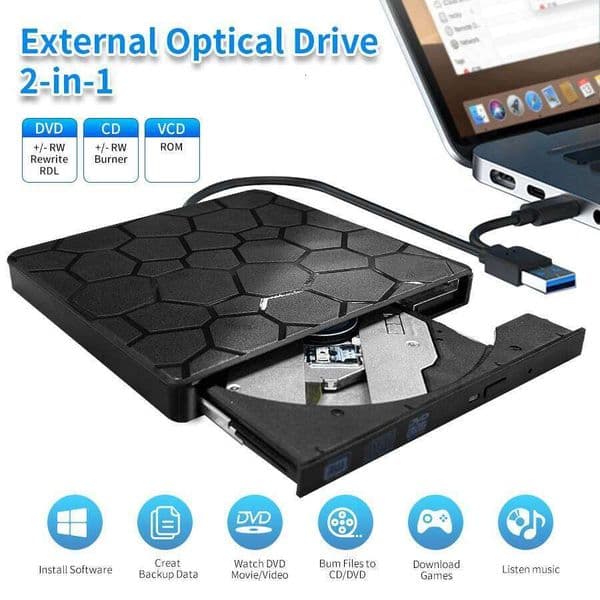 Slim External Optical Drive USB 3.0 Type C 2 in 1 RW DVD VCD CD Writer Burner Reader Player for Laptop PC Notebook
