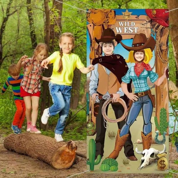 Funny Western Game Prop Cowgirl/Cowboy Photobooth Backdrop - Perfect For Events & Celebrations