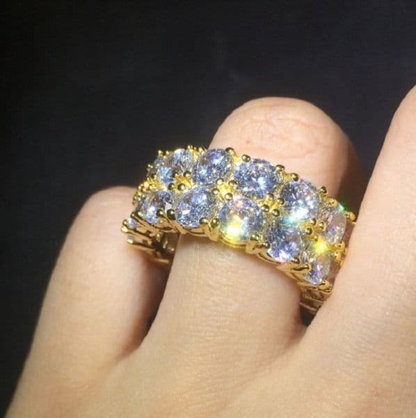 Mens Gold Silver Stones Ring Fashion Hip Hop Jewelry Simulation Diamond Iced Out Rings