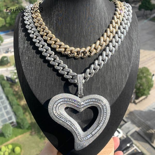 Hollow irregular large heart necklace with a unique and fashionable design Cuban chain hip-hop jewelry set