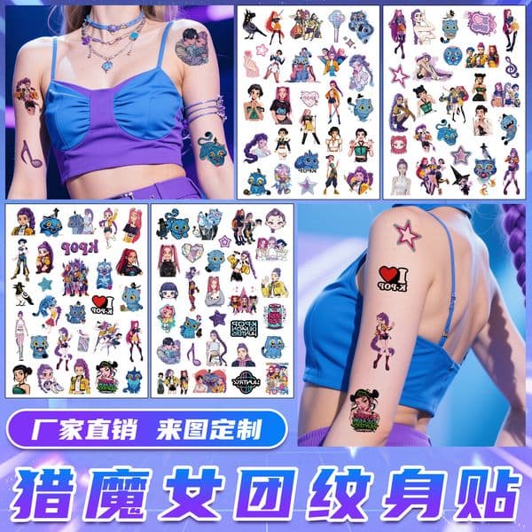 New KPOP Demon Hunter Girl Group Tattoo Stickers, Premium Cartoon Anime K-Pop Arm Temporary Tattoo Stickers