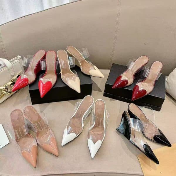 Designer Sandals Women Pointed Toe Transparent Strap Wedge Slipper Elegant Mule High Heel Ladies Fashion Party Wedding Sandals with box 9.5cm Scuffs
