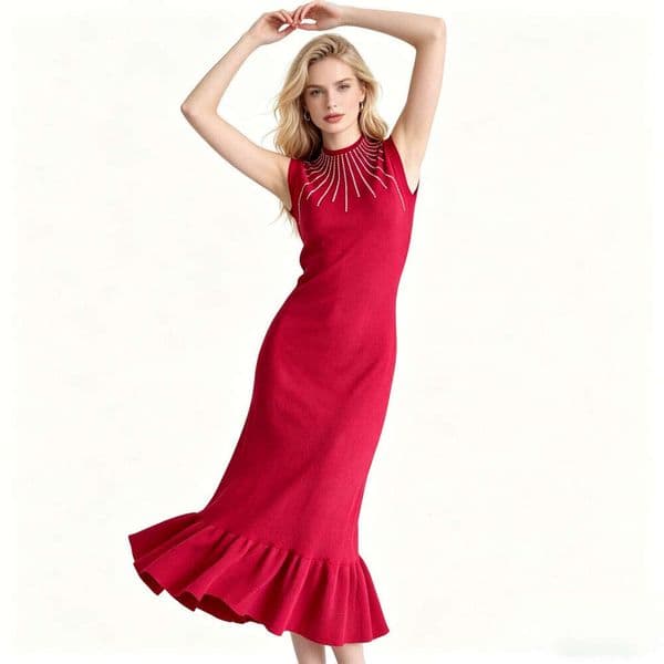 2026 Spring and Summer Designer European and American Sleeveless Fishtail Knitted Dress, French Slimming New Women's Long Dress
