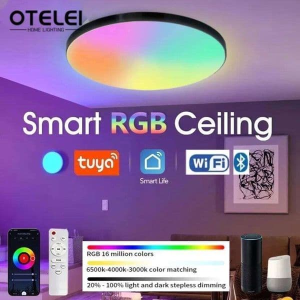 Tuya WIFI Smart Ceiling Light 38cm Round RGB Ambient APP Remote Dimming Alexa Google Voice Control Bedroom Living Room Decor