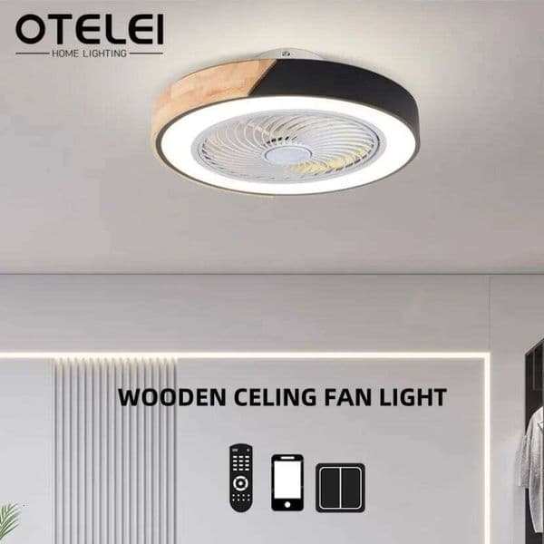 Smart LED Ceiling with Light Wood Living Room Bedroom APP Remote Control 6 Speed Low Floor Electric 52CM Fan Lighting