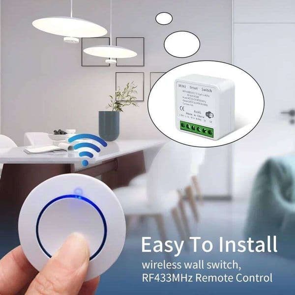 Tuya WiFi Smart 16A RF433Mhz Wireless Mini Round Push Button Switch Alexa Google Assistant Voice Control Activation