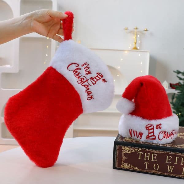DIY Plush Christmas Hat Ornament Christmas Socks Gift Bag Xmas Tree Hanging Decorations