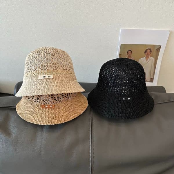 Women's Hollow Out Knit Bucket Hat Breathable Mesh Sun Hat Summer Crochet Fisherman Cap Casual UV Protection Wide Brim Hat for Daily Travel