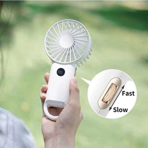 100-Speed Stepless Digital Display Handheld Portable Mini USB Fan with Carabiner 1200mAh for Outdoor
