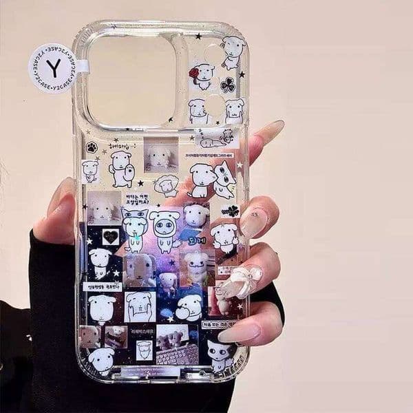 2026 Cute Puppy Pattern Transparent Glitter Phone Case Suitable For iphone 17/16/15 Anti Drop Protective Cover Sturdy Durable
