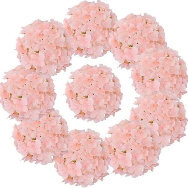 Silk Hydrangea with Stems, Artificial Flowers Heads for Home, Wedding Decor,Pack of 10, Baby Pink