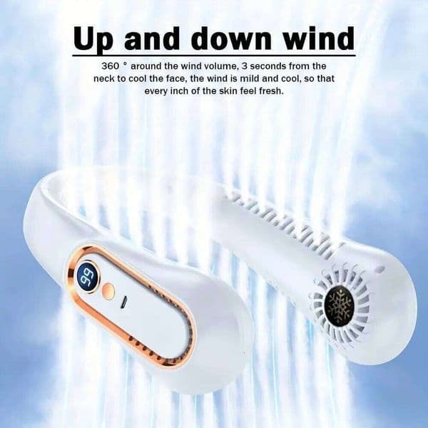 Hanging Neck Portable USB Cooler Fan With 5 Speeds Digital Display - Super Strong Technology And Bladeless Design For O