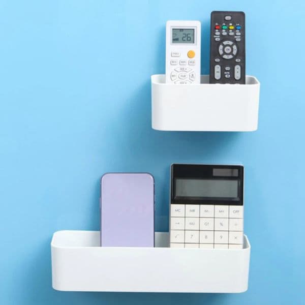 Wall-Mounted Storage Box, Punch-Free Plastic Organizer Bin, Adhesive Bathroom & Bedroom Holder for Cosmetics, Remote Control