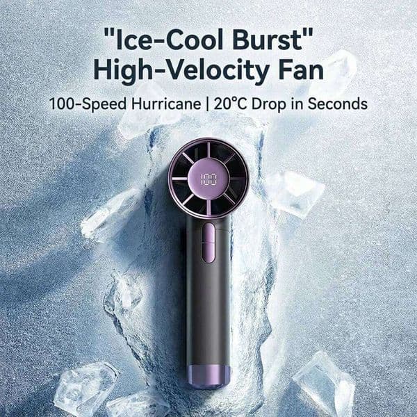 ROSOZ Portable Handheld Aluminum Handle 100 Speed Stepless Adjustment USB Rechargeable Mini Fan with LED Display