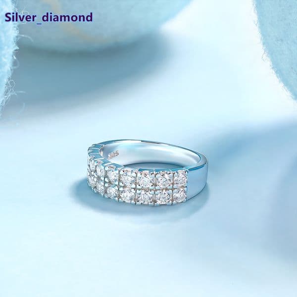 Exquisite Double Layer Moissanite Women Jewelry Promise Ring S925 Sterling Silver Rhodium Plated Wedding Engagement Ring