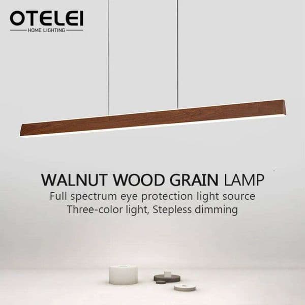 Modern Walnut Wood Long Bar Pendant Lights Dining Kitchen Island Adjustable Height Hanging Light Living Room Droplight