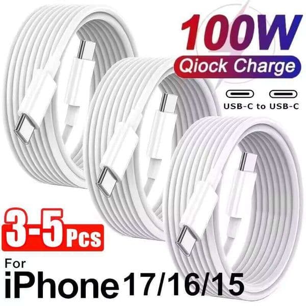 3/5PCS PD 100W to USB Type C Fast Charge Cable For Iphone 15 15Pro Huawei Samsung Xiaomi Data Line White 1M