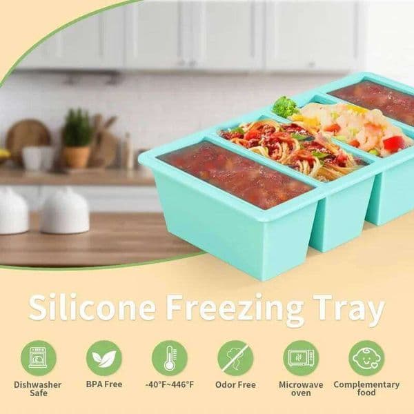 4-grid Large Strip Silicone Ice Mold With Cover Suitable For Soup Broth Sauce Food Container Freezing Tray Easy To Demold