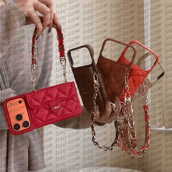 17 Pro Max Designer Phone Case leather Cross Body Phones Cases for iPhone 12 13 14 15 16 ProMax Leather Cases Luxury Chain Phones Cover Card Holder Coin Wallet