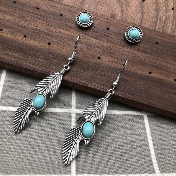European American ethnic style feather with turquoise inlay, long elegant and