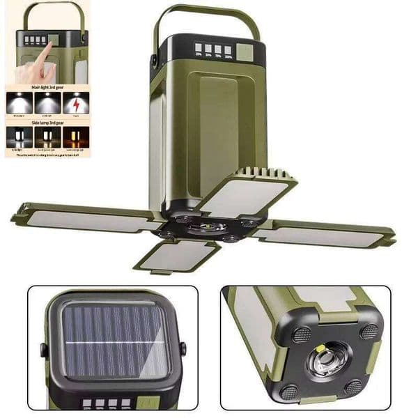 Outdoor Solar Type-C Rechargeable Flashlight Portable Power Bank Lamp LED Hanging Tent Light for Camping Hiking Fishing