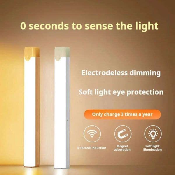 1pc Wireless Rechargeable LED Motion Sensor Cabinet Light Ideal for Closet, Kitchen, Wardrobe, Stairs - Battery Operated Night