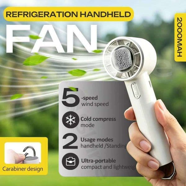 Portable Handheld Fan, 5 Speeds, 2000mAh Battery, Ice Cooling, Quiet Strong, Ultra Thin USB Fan for Travel Outdoor Shopping