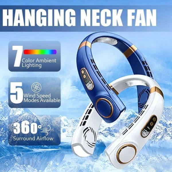 1PC Wearable Air Conditioner Portable Neck Fan, 5-level Speeds, LED Display Screen, Colorful Light Effects, USB Fan Rechargeable