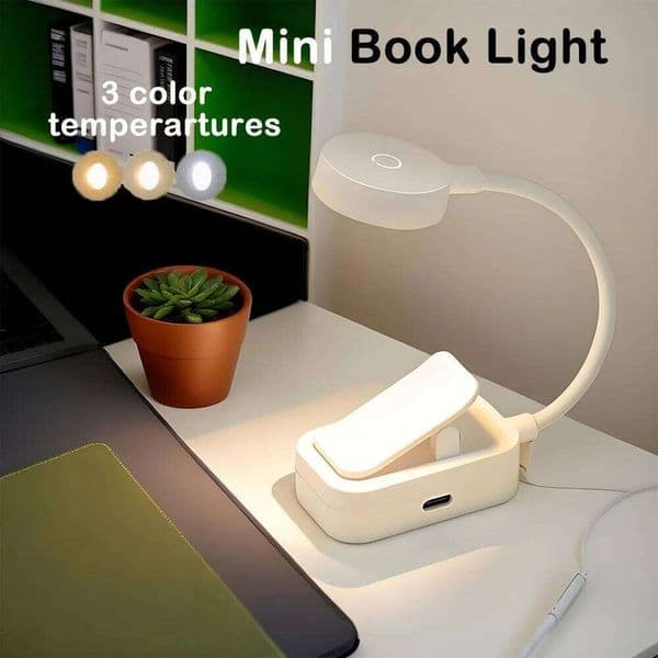 Portable LED Clip Book Mini Table Lamp 3Color 360° Flip Type-C Rechargeable Eye Protecting Night Light Student Room Reading