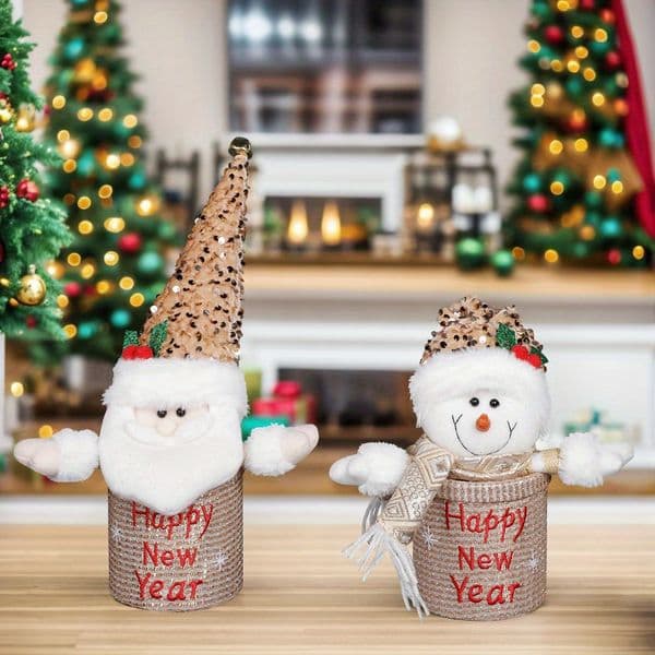 Glitter Apple Gift Box New Year Snowman Santa Claus Figure Peace Fruit Box New Year Decoration Supplies Indoor Decoration 1pc/2pcs