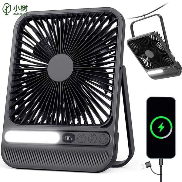 XIAOTREE 8000mAh Desk Portable USB Rechargeable Fan180° Tilt Folding Personal 4 Speeds Ultra Quiet Table Fan