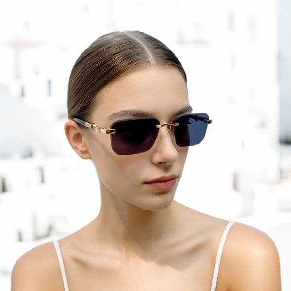 designer sunglasses UV400 for women diamond cut lenses metal frame square buffalo horn driving outdoor