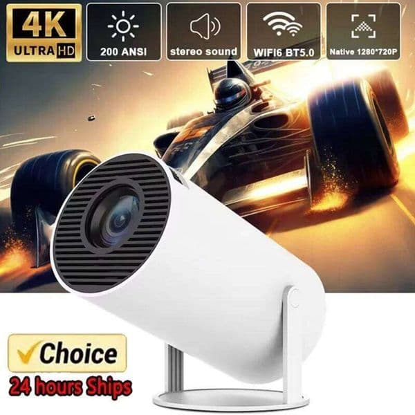New HY300 Portable 4K Projector Android11 300ANSI Electronic Focus BT54 Speaker Outdoor Camping Movie