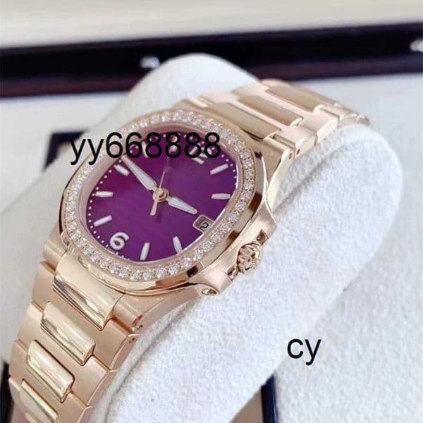 Men Desigenr Watches Rose Gold Original Diamond 32mm Diameter Rich Purple Dial Quartz Movement Womens Watch cygood 7K42