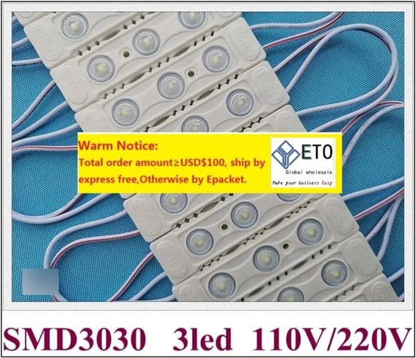 AC220V / AC110V SMD 3030 ABS Injection LED Light Module SMD3030 3 Led IP65 Waterproof 80mm X 20mm 2W With Lens High Bright LL Tax Duty Free