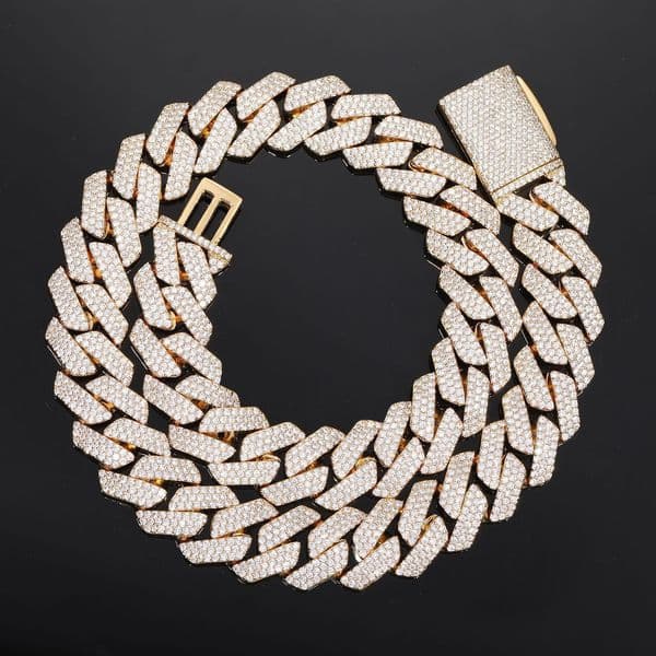 And 18Mm Full-Diamond 3-Row Diamond-Shaped Cuban Chain Versatile High-End Trendy Hip-Hop Necklace Accessory For Men