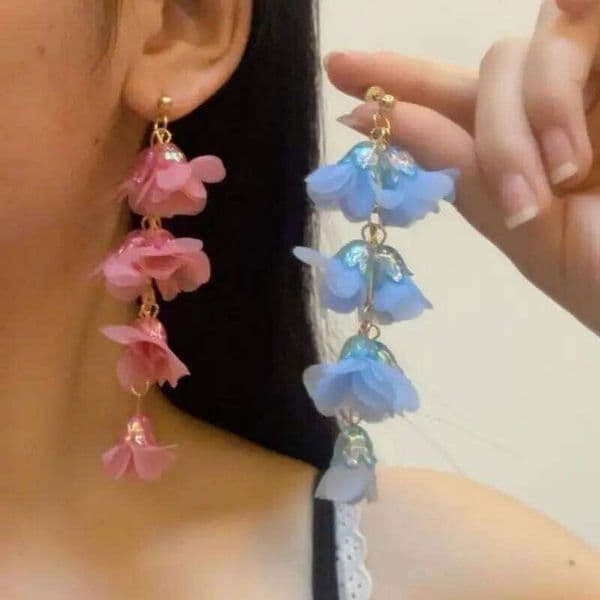 Sweet Dopamine Long Drop Women Lily of The Valley Exaggerated Fringe Dangle Earrings Romantic Vacation Jewelry Gifts