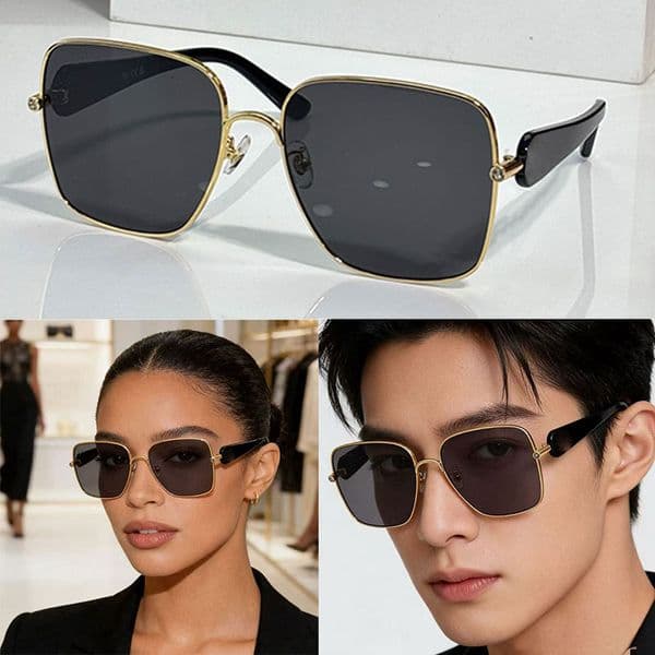 Lady Luxurious Fashionable Oversized Sunglasses With Thin Metal Frame Square Outline Japanese Korean Party Style LW50405