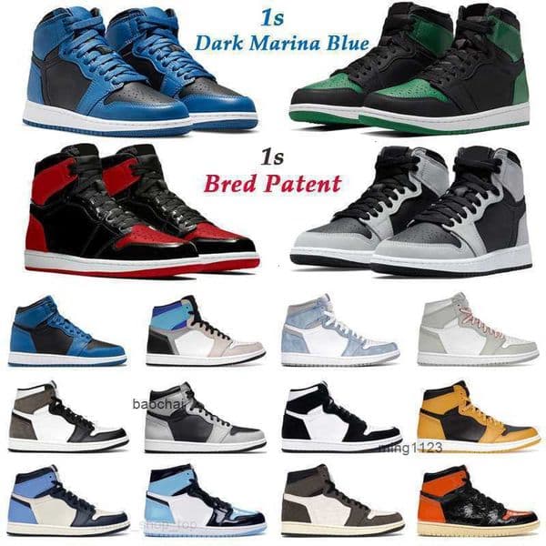 Basketball Shoes 1s Dark Marina Blue 1 High OG Bred Patent Bordeaux Prototype Hyper Royal University Blue Twist Mens Trainers Sport Sneakers World Cup