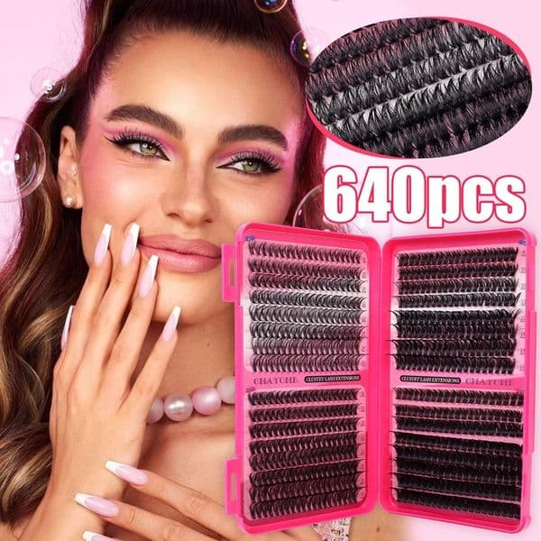 DIY Lash Clusters - Thick Fluffy Eyelash Extension Kit with Lash Bond and Seal Strong Hold, Handmade Reusable Lashes Natural Look DIY Segmented Eyelashes