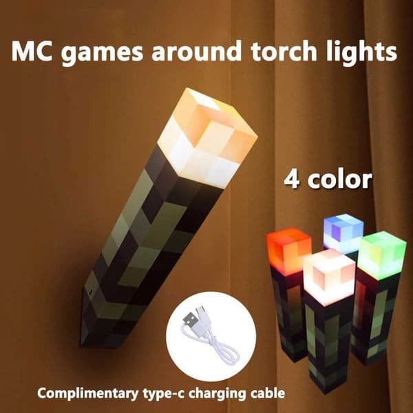 MC Game Torch Light Brownstone USB LED Night Light Rechargeable Bedroom Decoration Table Lamp Gift Lamp for Kids Bedside Lamp H260428