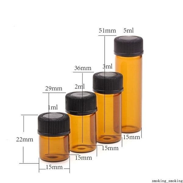 1ml 2ml 3ml 5ml Empty Dram Glass Essential Oil Bottle Thin Small Amber Perfume Vials Mini Plastic Refillable Bottles Medicine Jar Orifice Pill Brown Cap DHL