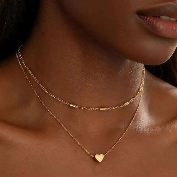 Simple Cute Heart Pendant Women Double Layer Stackable Choker Necklaces Elegant Minimalist Party Daily Wear Jewelry