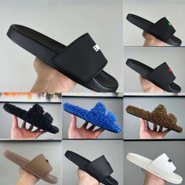 Paris Luxury Triangle Slides Designer Men Women Slippers Ladies Wool Winter Fur Fluffy Furry Letters Sandals Comfortable Fuzzy Girl Flip Flop Slipper