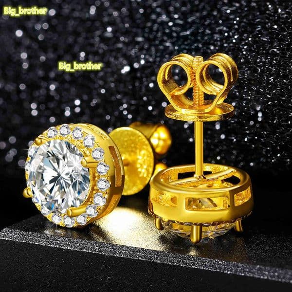 Dropshipping Luxury Fine Jewelry Fashion Mens 3mm-10mm Iced Out Gold Plated 925 Silver VVS Moissanite Diamond Halo Stud Earrings