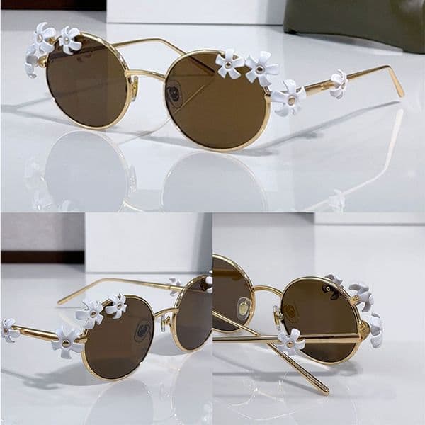 Mens Womens Designer Field Sunglasses oval Metal With Daisy Flower Decoration Frame UV400 Light Luxury Vacation Style LW40173U